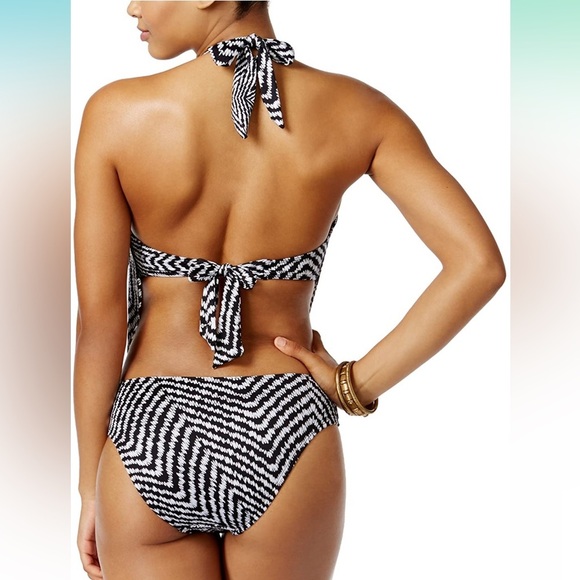 Bar III Cabo cowlneck drapey black white zigzag One-Piece monokini Swimsuit. S - Picture 2 of 11